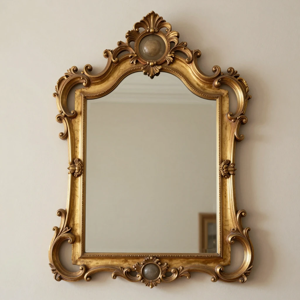 Ornate decorative mirror with golden frame