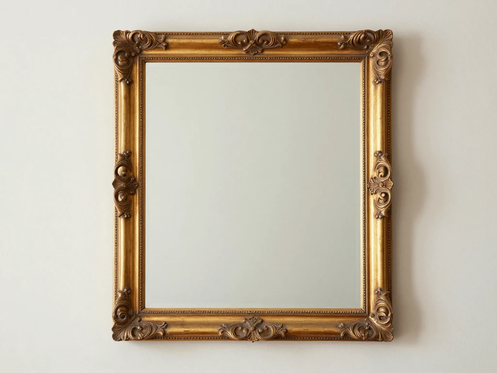 Rectangular wall mirror with gold frame