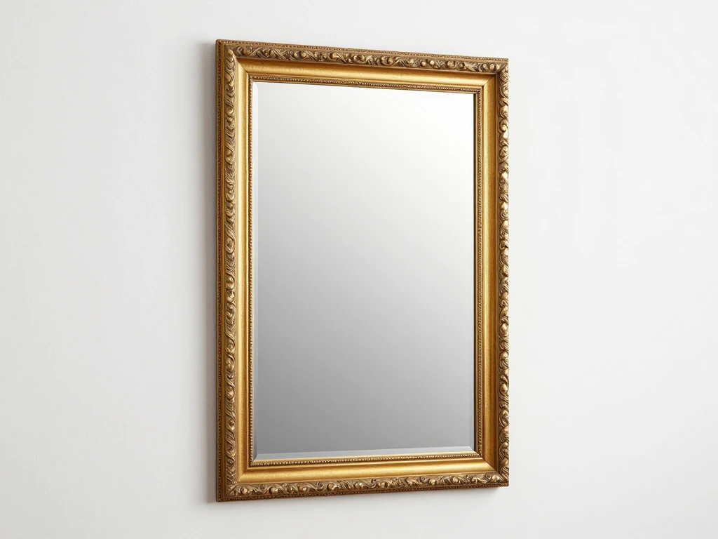 Luxury wall mirror with golden rectangular frame